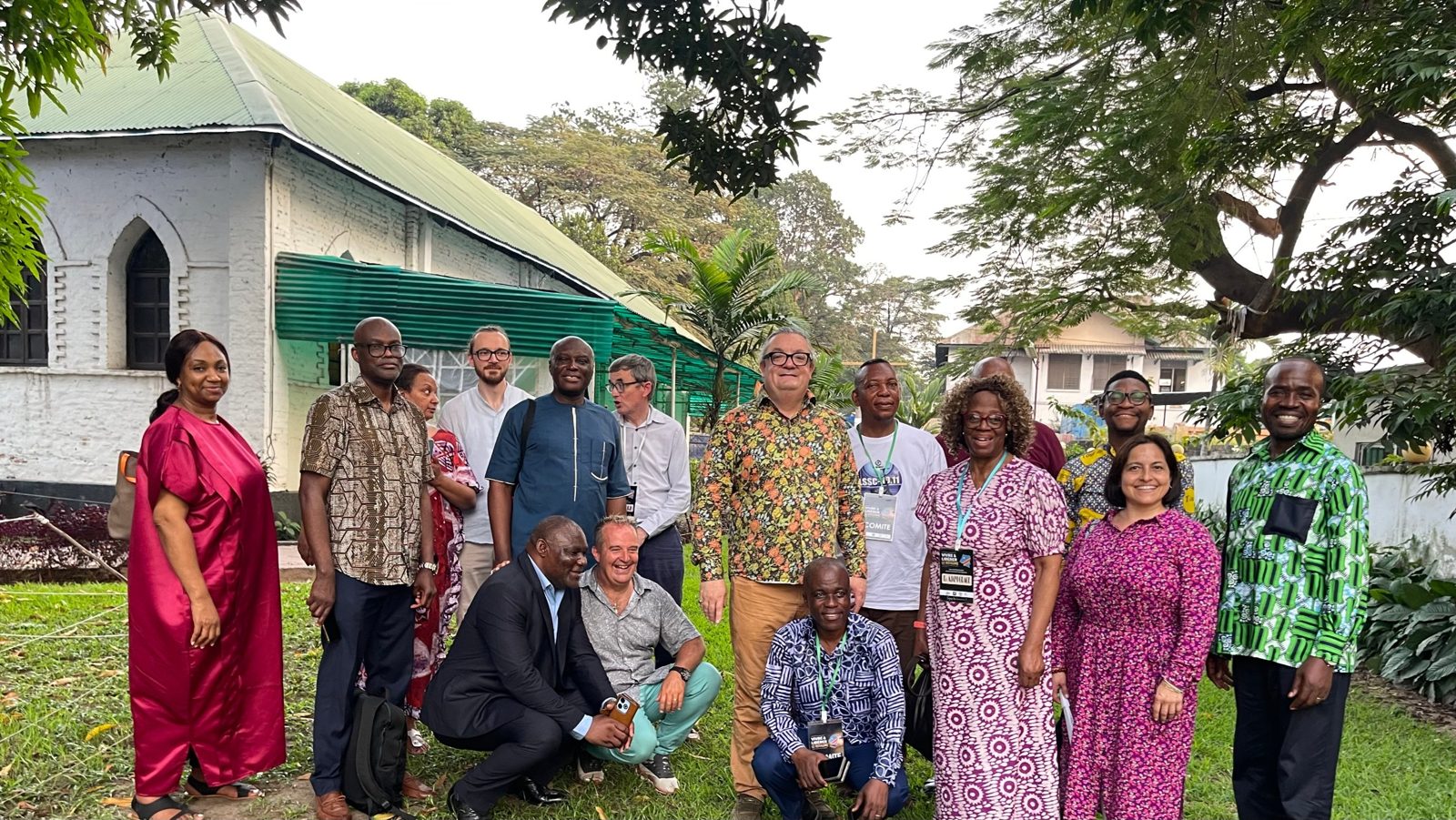 The delegation and Congolese leaders outside the historic Sims Chapel in Kinshasa